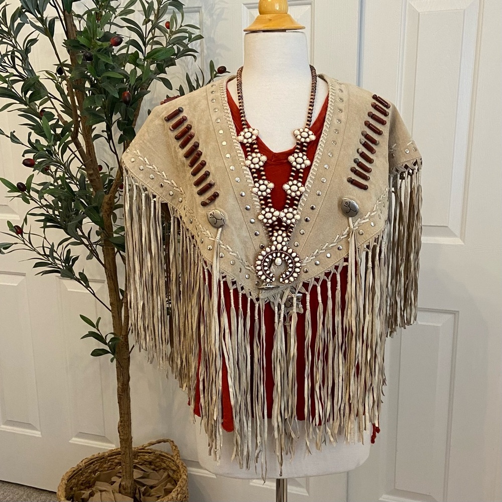 Native American Suede Beaded Shawl by Red Clay People, Butterfly Transformation - Picture 4 of 16